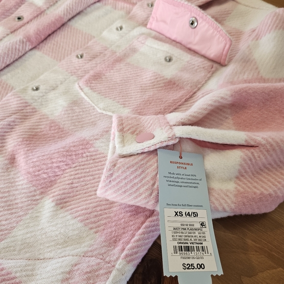 Cat & Jack - Girls' Plaid Button-Front Long Sleeve Shacket - Dusty Pink Plaid - Picture 10 of 14